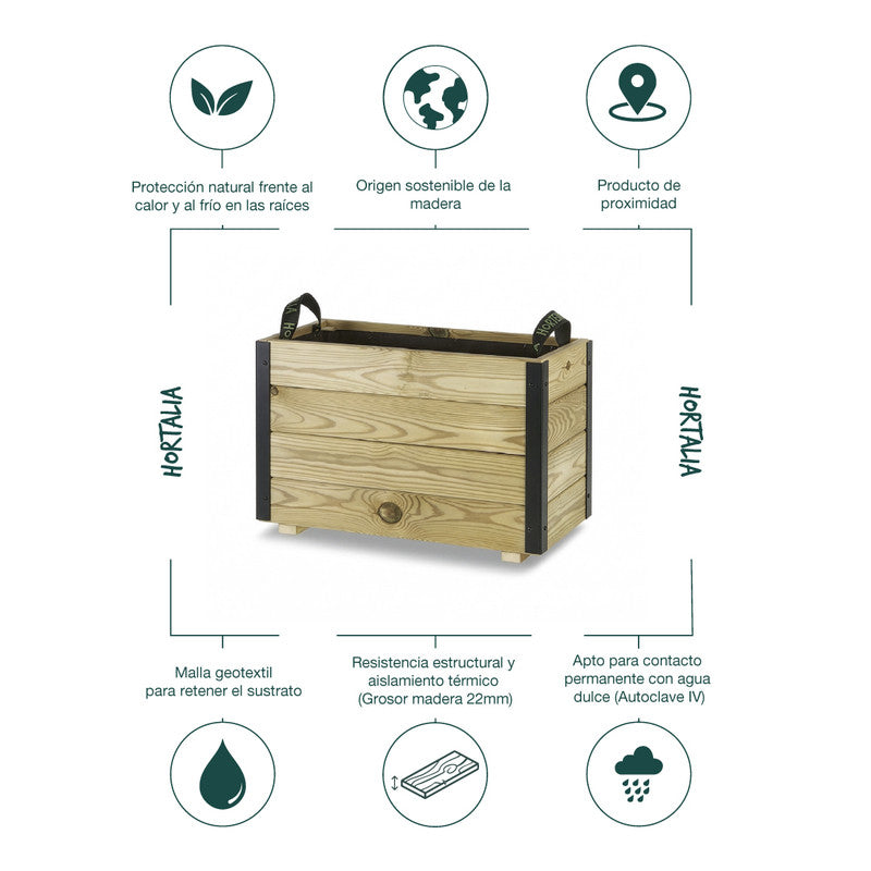 Jardinera De Madera Con Refuerzo De Aluminio 60x30x40 Cm Ghio Al Hortalia_4