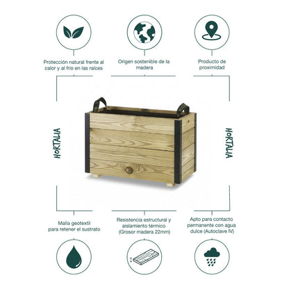 Jardinera De Madera Con Refuerzo De Aluminio 60x30x40 Cm Ghio Al Hortalia_4