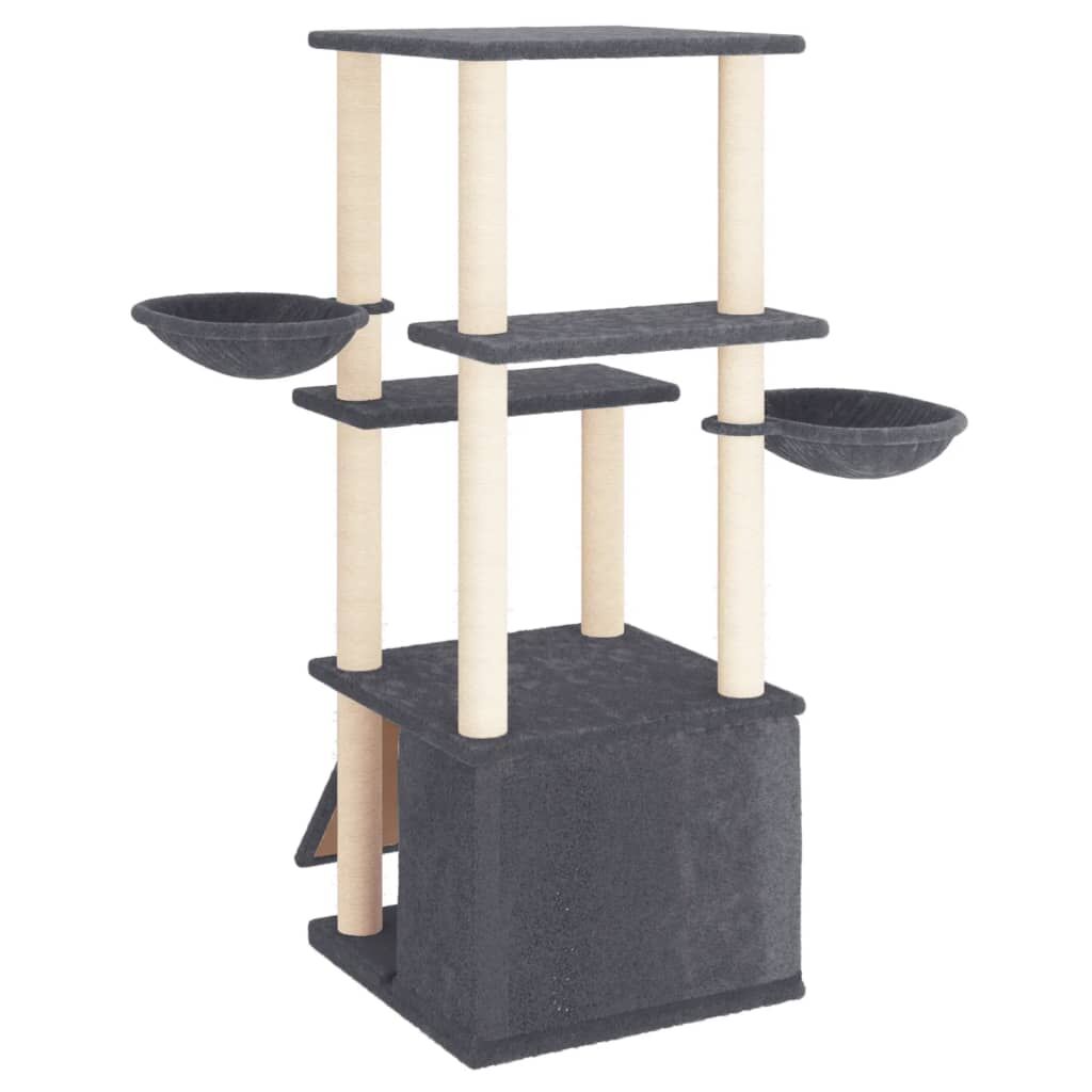 Vidaxl Rascador Para Gatos Con Postes De Sisal Gris Oscuro 133 Cm_4