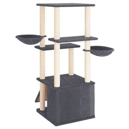 Vidaxl Rascador Para Gatos Con Postes De Sisal Gris Oscuro 133 Cm_4