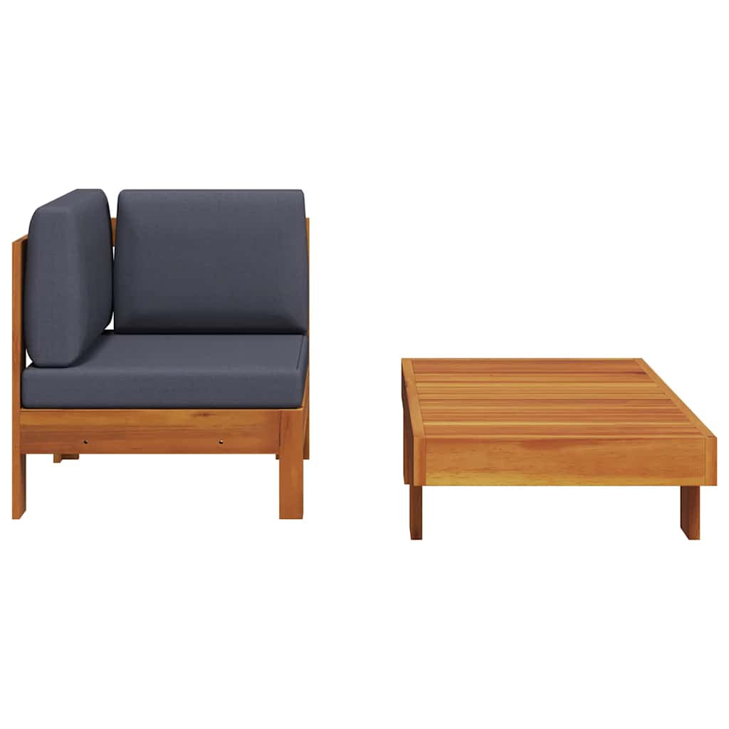 Vidaxl Muebles De Jardín 2 Pzas Cojines Madera Acacia Gris Oscuro_3