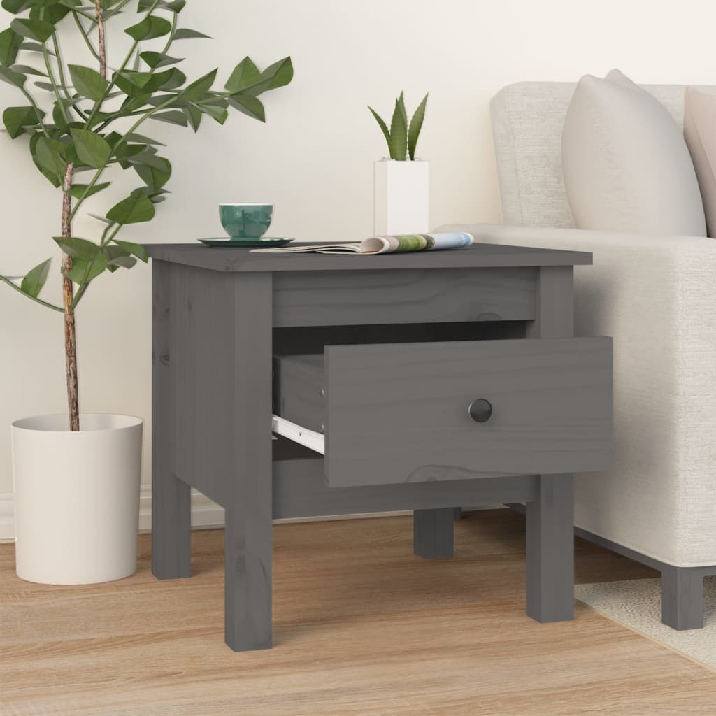 Mesa Auxiliar De Madera Maciza De Pino Gris 40x40x39 Cm_1