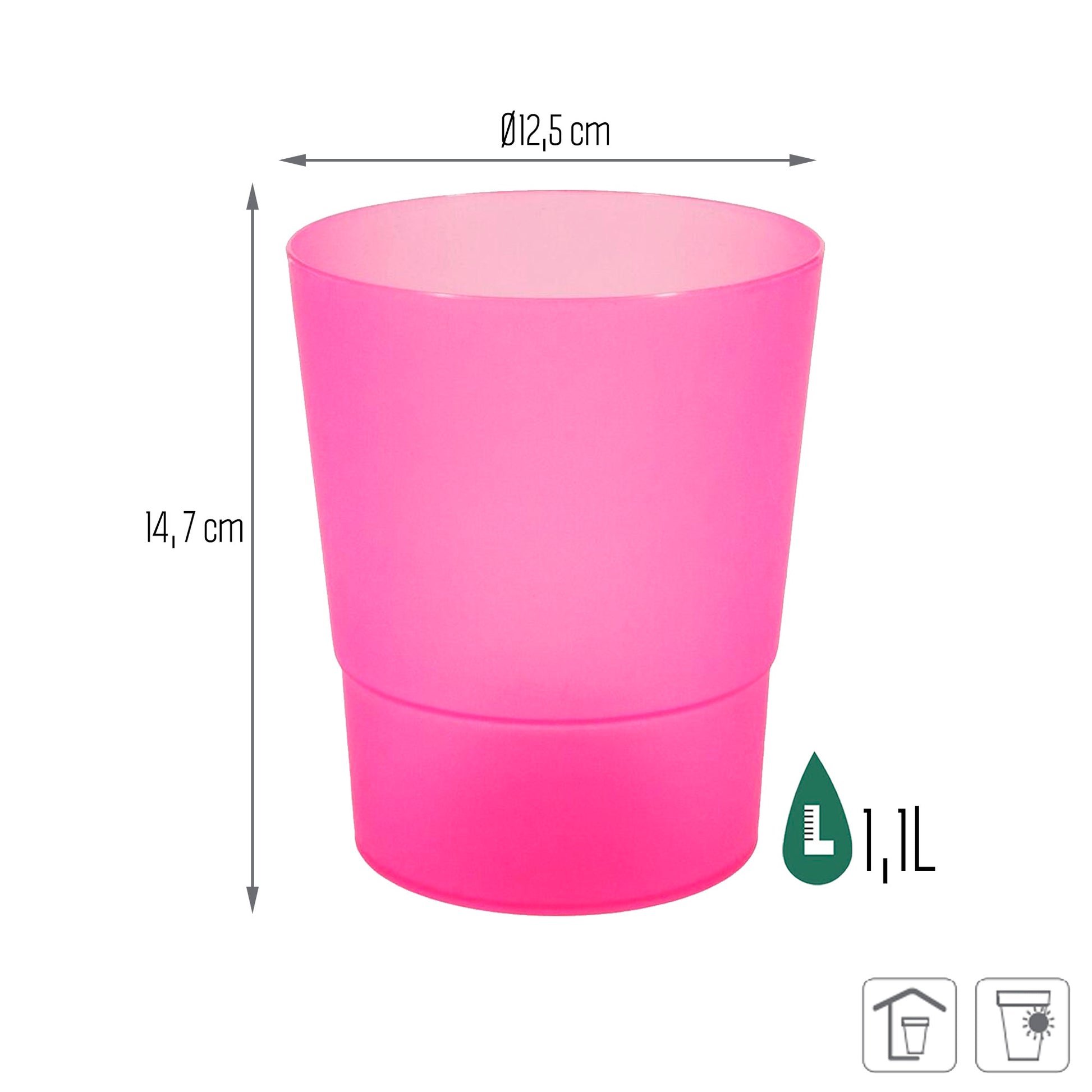 Maceta Coubi Orchid 1,1l., Dimensiones (mm) 125x125x147, Color Rosa Mate_2