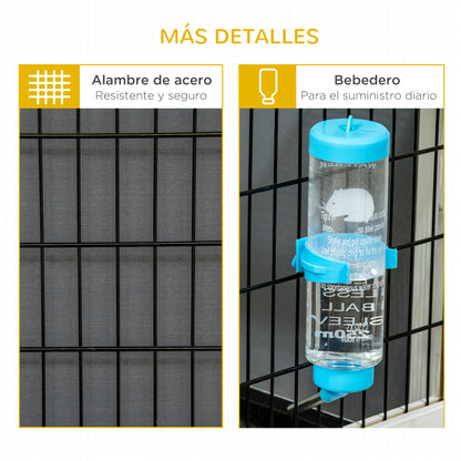 Pawhut Conejera De Madera Con Ruedas 90x53x55 Cm Con Bandeja Extraíble Y Botella_3