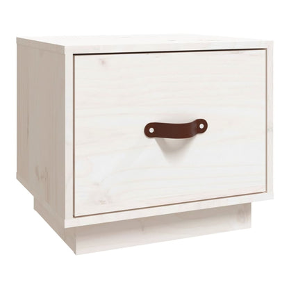 Mesita De Noche Madera Maciza De Pino Blanco 40x34x35 Cm_0