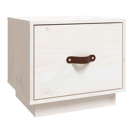 Mesita De Noche Madera Maciza De Pino Blanco 40x34x35 Cm_0