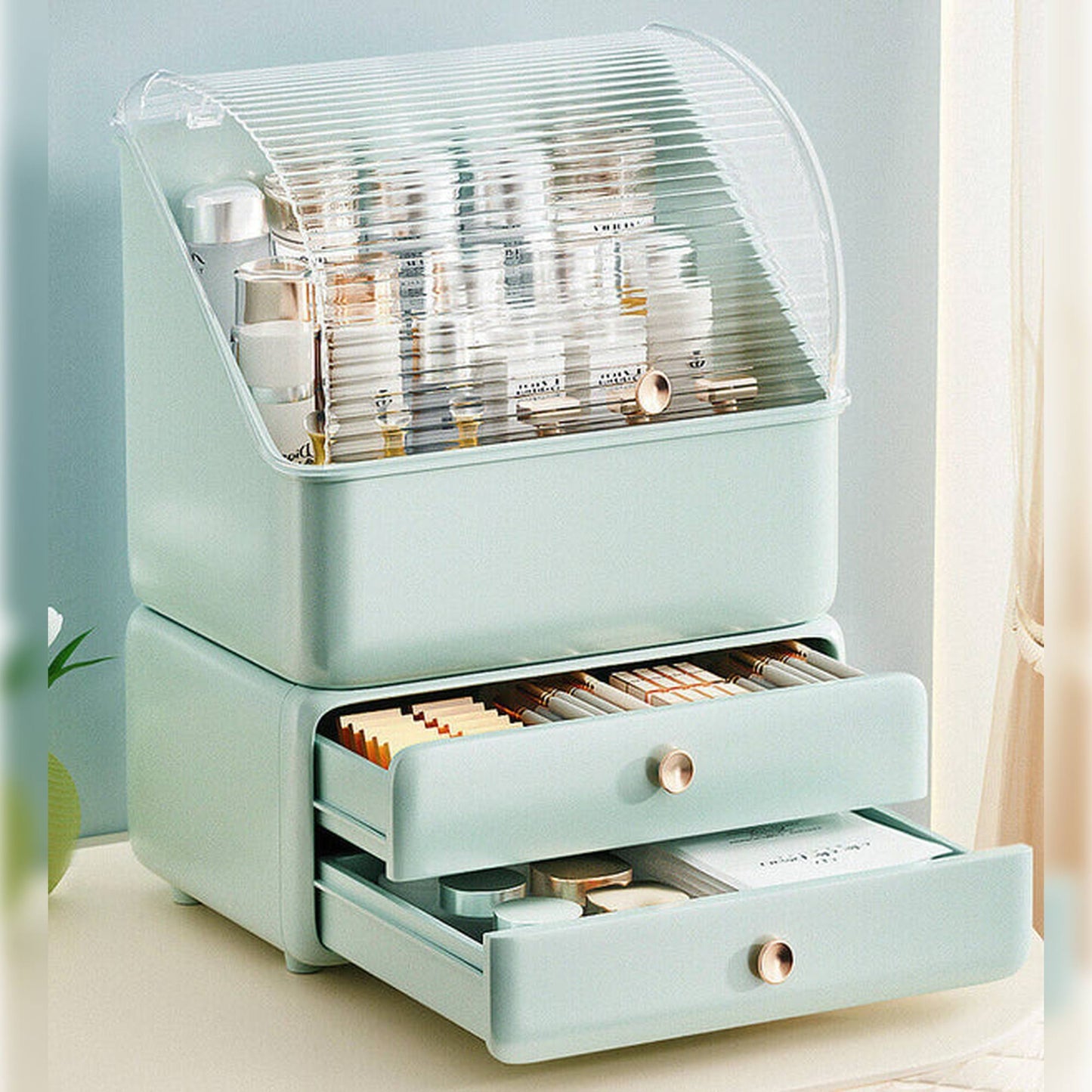 Joybos - Caja Para Organización Y Almacenaje De Cosmeticos 2en1 Verde