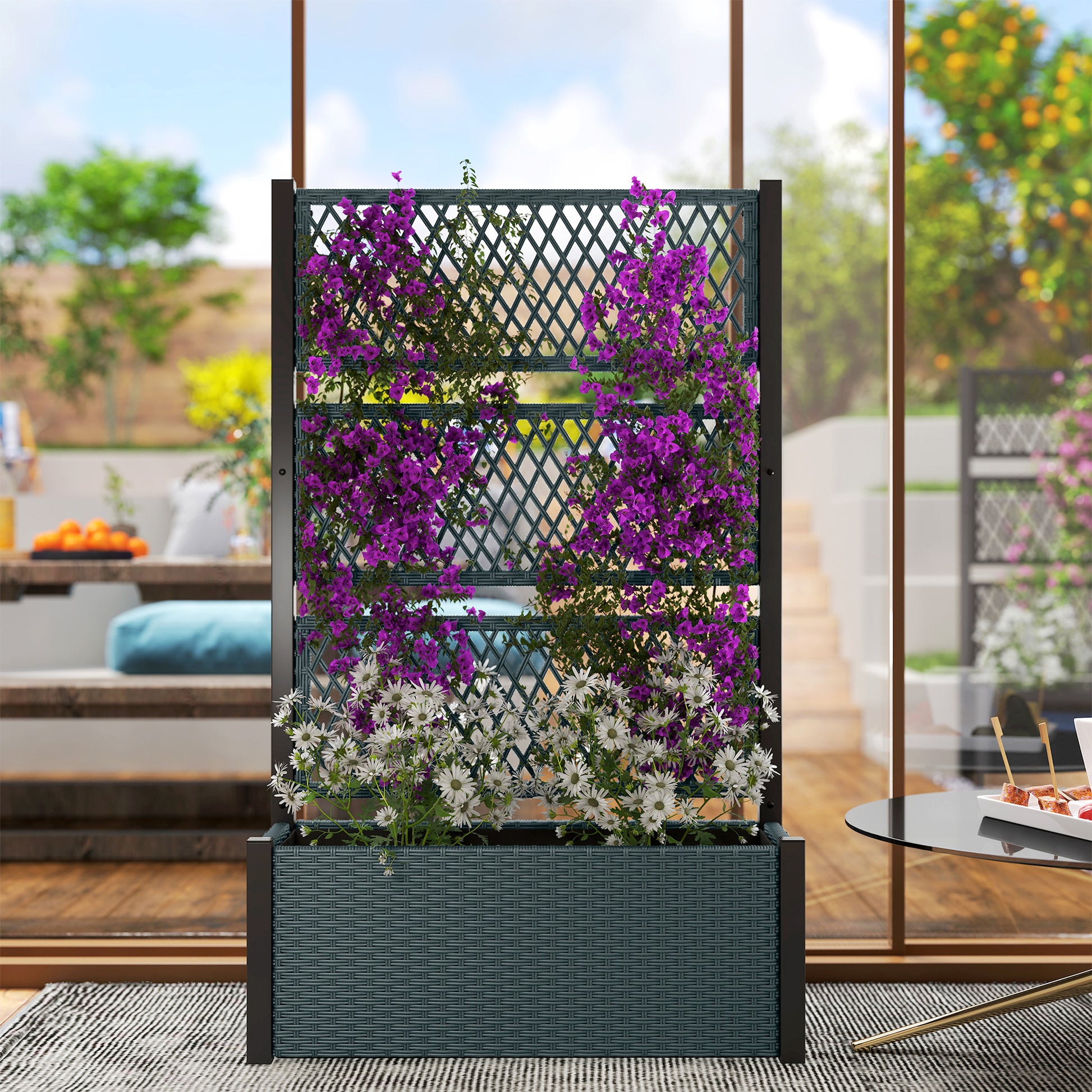 Outsunny Jardinera Con Enrejado De Ratán Para Plantas Trepadoras Gris Oscuro_3