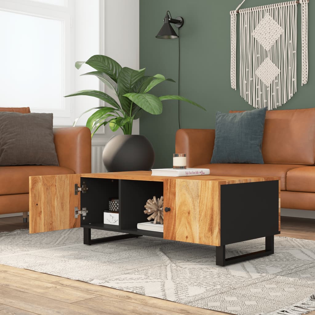 Mesa De Centro Madera Maciza Acacia Y Contrachapada 100x54x40cm_1