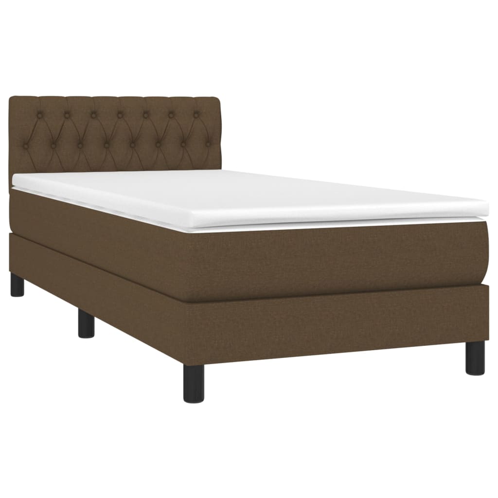 Cama Box Spring Colchón Y Luces Led Tela Marrón Oscuro 90x200cm / Vetonek_2