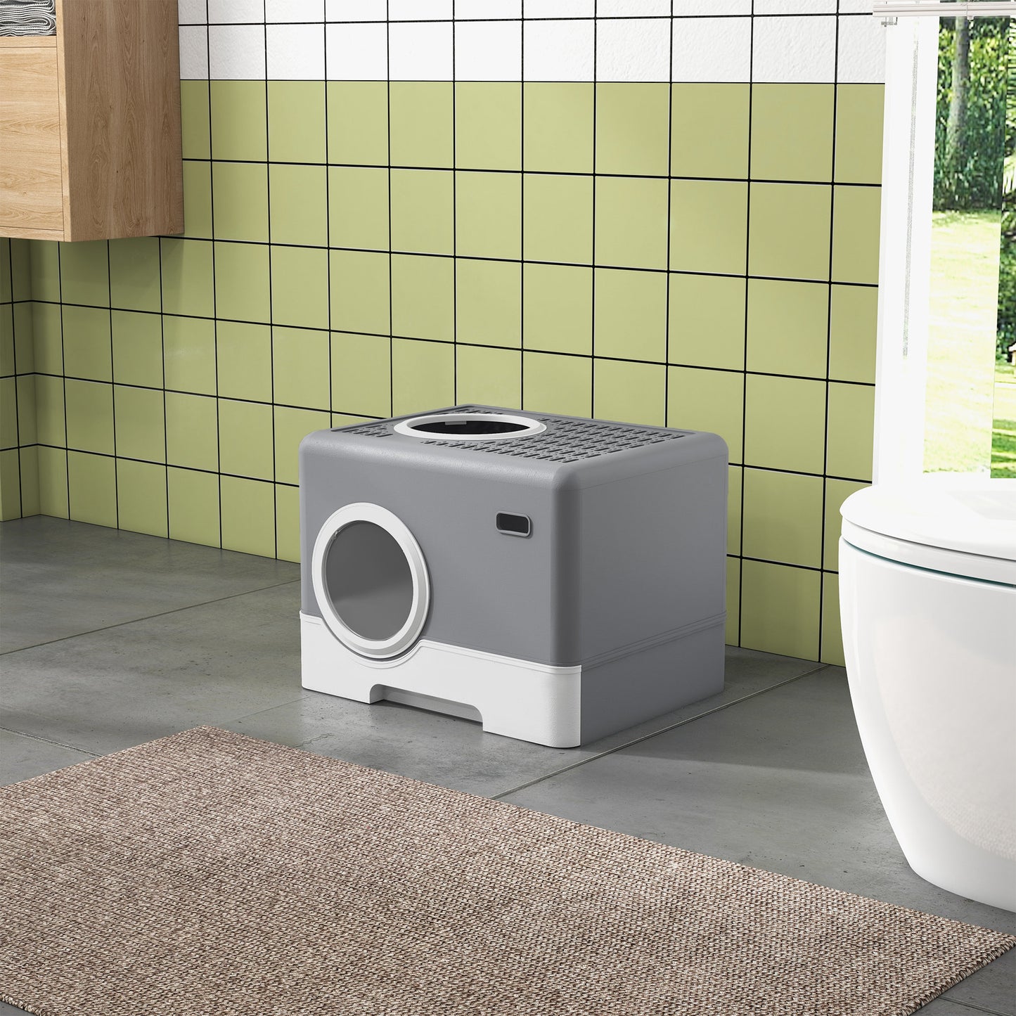 Pawhut Arenero Para Gatos Cubierto Con Bandeja Extraíble Puertas Pala Gris_1