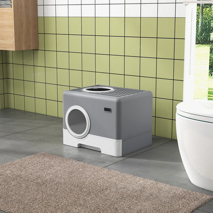 Pawhut Arenero Para Gatos Cubierto Con Bandeja Extraíble Puertas Pala Gris_1