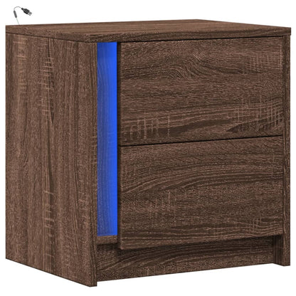 Mesita De Noche Con Luces Led Madera De Ingeniería Roble Marrón_1