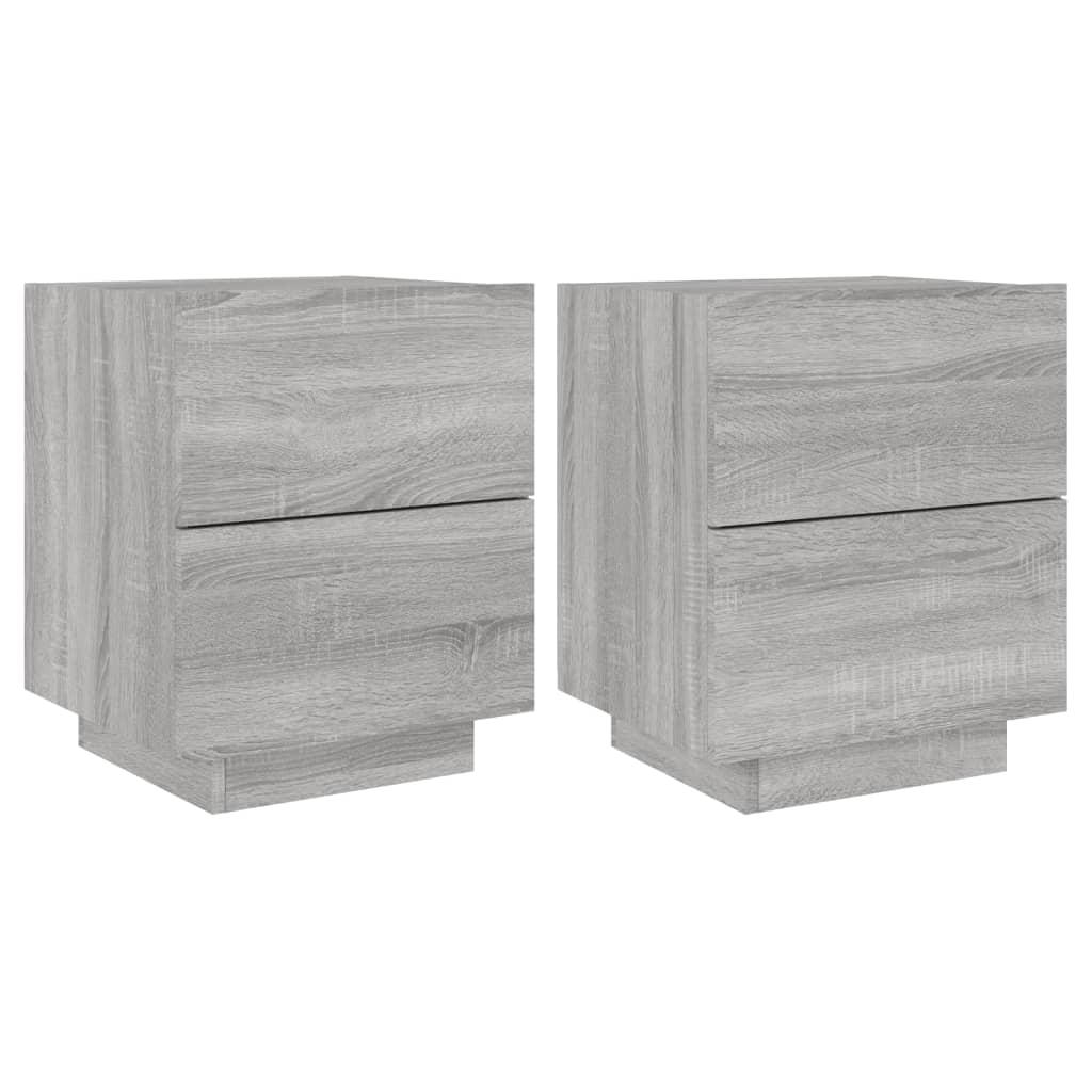 Mesitas De Noche Luces Led 2 Uds Madera Ingeniería Gris Sonoma_0