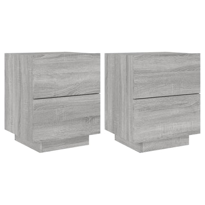 Mesitas De Noche Luces Led 2 Uds Madera Ingeniería Gris Sonoma_0