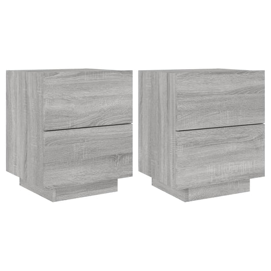 Mesitas De Noche Luces Led 2 Uds Madera Ingeniería Gris Sonoma_0