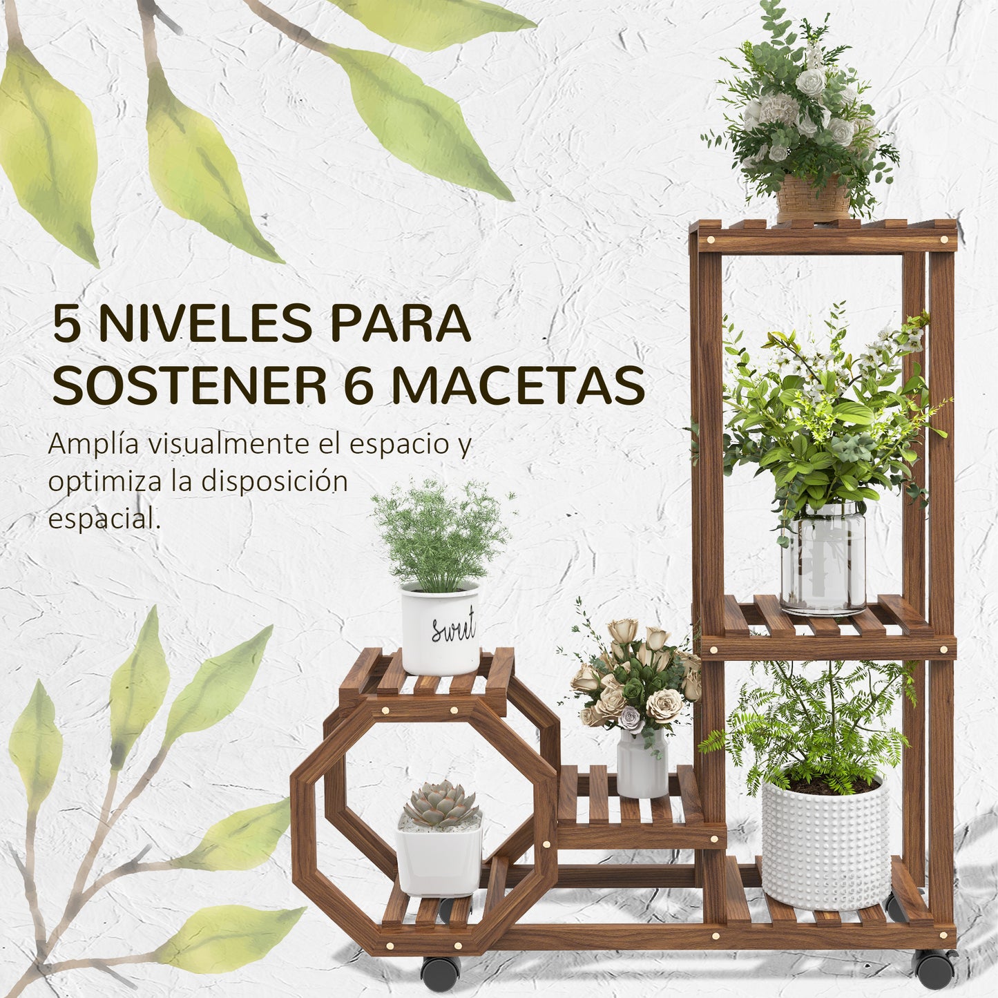 Outsunny Estantería Para Plantas De 5 Niveles 86x30x102 Cm Carbonizado_3