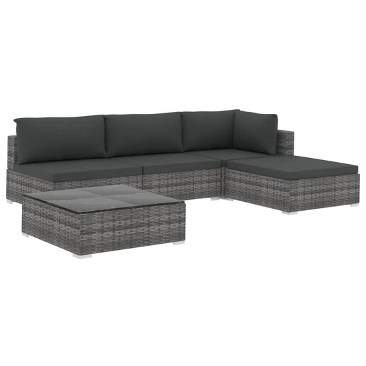 Vidaxl Set De Muebles De Jardín 5 Pzas Y Cojines Ratán Sintético Gris_0