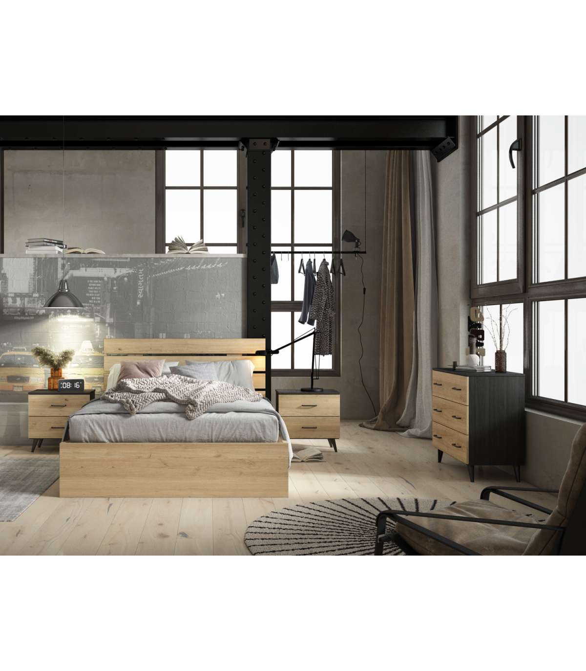Cómoda Para Dormitorio Modelo Miño 3 Cajones Acabado Natural/bocamina, 80cm(ancho) 77cm(_1
