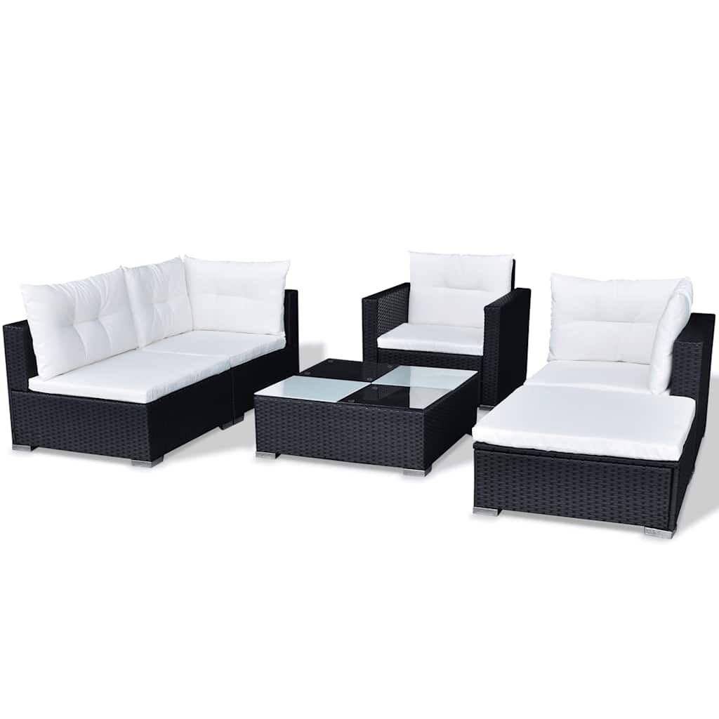 Vidaxl Set Muebles De Jardín 6 Piezas Y Cojines Ratán Sintético Negro_3