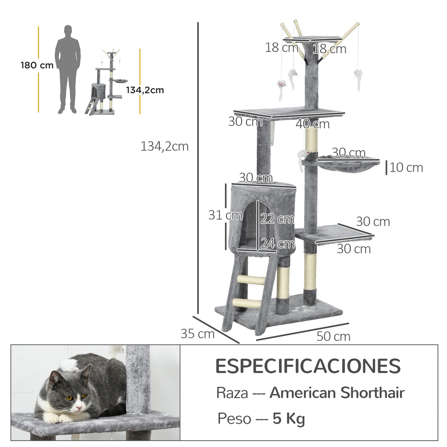 Pawhut Árbol Rascador Para Gatos Grande_2