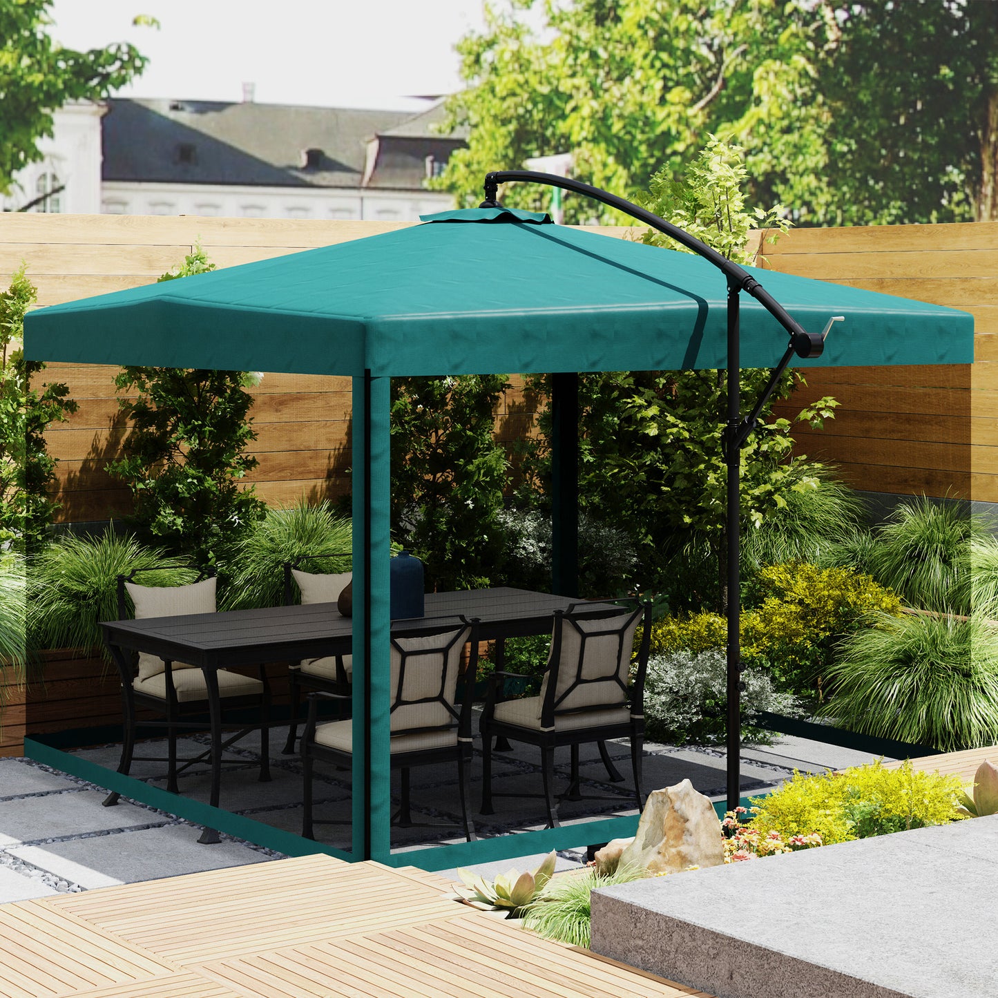 Outsunny Parasol Excéntrico Ø295 Cm Con Ángulo Ajustable Base Cruzada Verde_1
