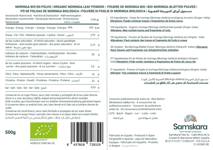 Moringa En Polvo Bio - 500g | Superalimento Ecológico Vegano Para Batidos, Smoothies Y Zumos, Sin Azúcares Añadidos_1