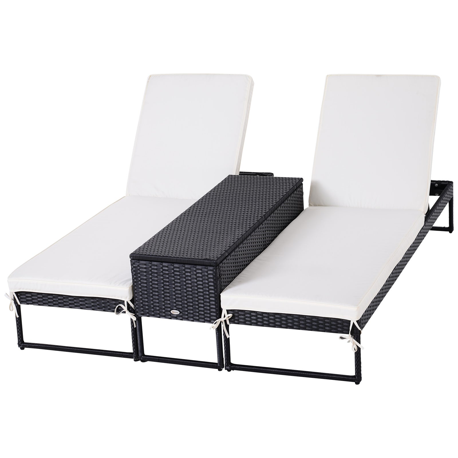 Outsunny Conjunto De 2 Tumbonas De Terraza Con Mesa Ratán 195x60x86 Cm Negro_0