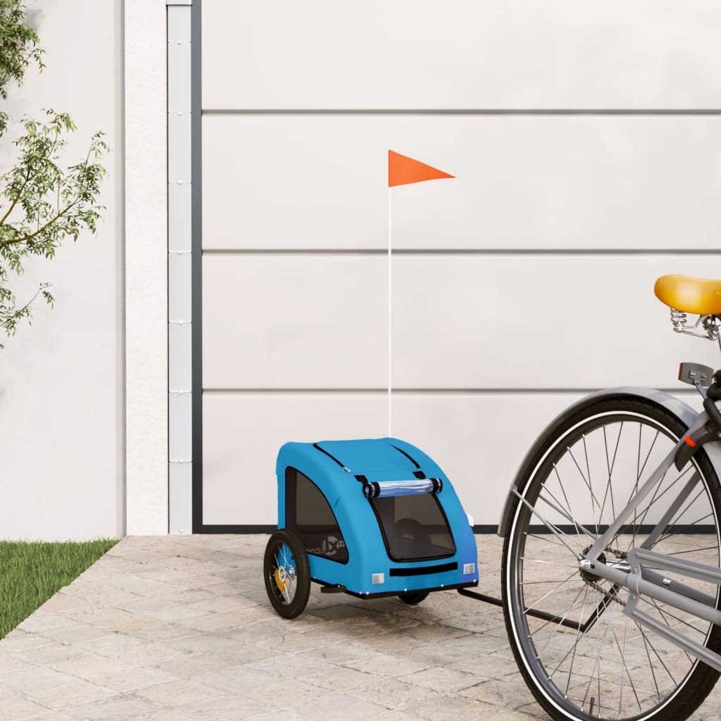 Remolque De Bicicleta Mascotas Hierro Tela Oxford Azul_1