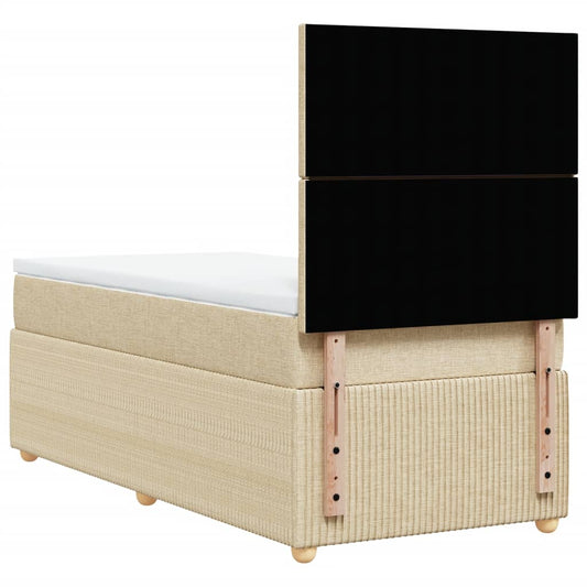 Cama Box Spring Con Colchón Tela Color Crema 100x200 Cm / Vetonek_0