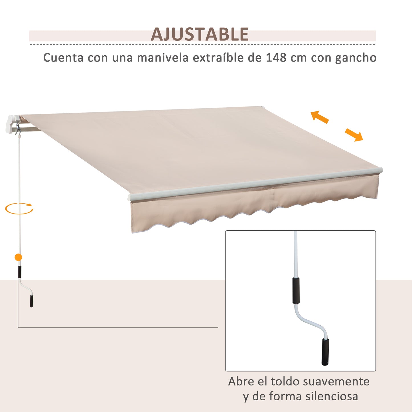 Outsunny Toldo Manual Retráctil 295x200 Cm Con Manivela De Metal Beige_5