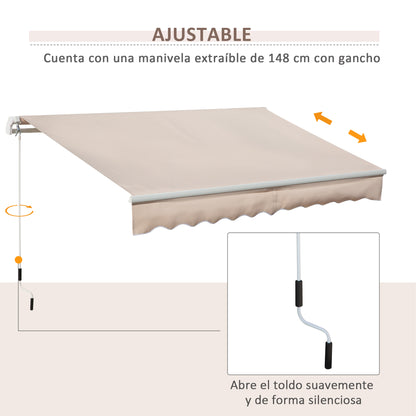 Outsunny Toldo Manual Retráctil 295x200 Cm Con Manivela De Metal Beige_5