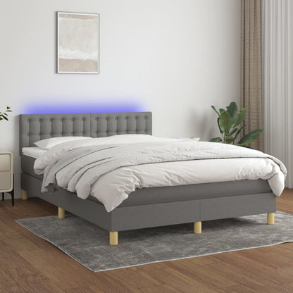 Cama Box Spring Colchón Y Luces Led Tela Gris Oscuro 140x200 Cm / Vetonek_1
