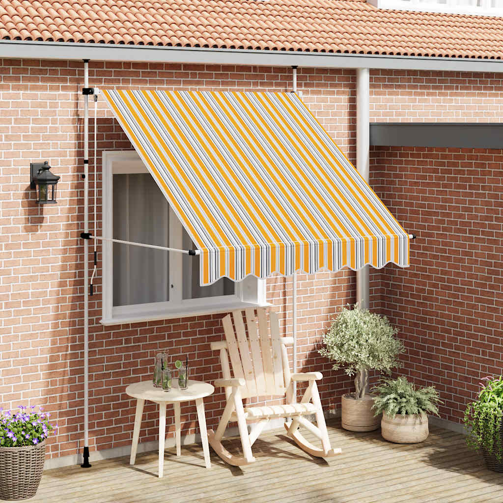 Toldo Manual Retráctil 200 Cm Amarillo Y Azul Rayas_1