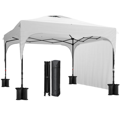 Outsunny Carpa Plegable 3x3 M Altura Ajustable 1 Pared Lateral Blanco_0