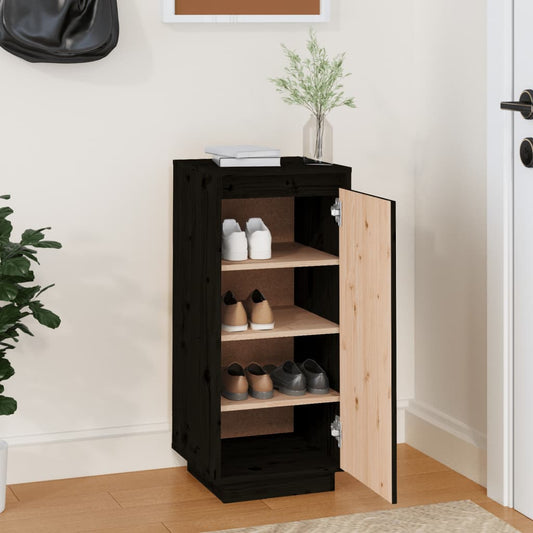 Armario Zapatero De Madera Maciza De Pino Negro 35x35x80 Cm / Vetonek_0