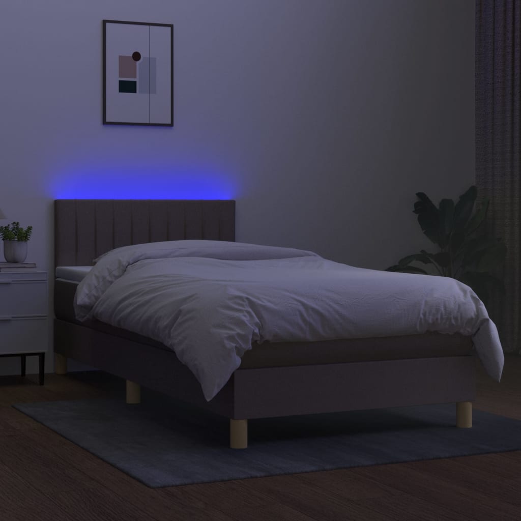 Cama Box Spring Con Colchón Led Tela Gris Taupe 100x200 Cm / Vetonek_1
