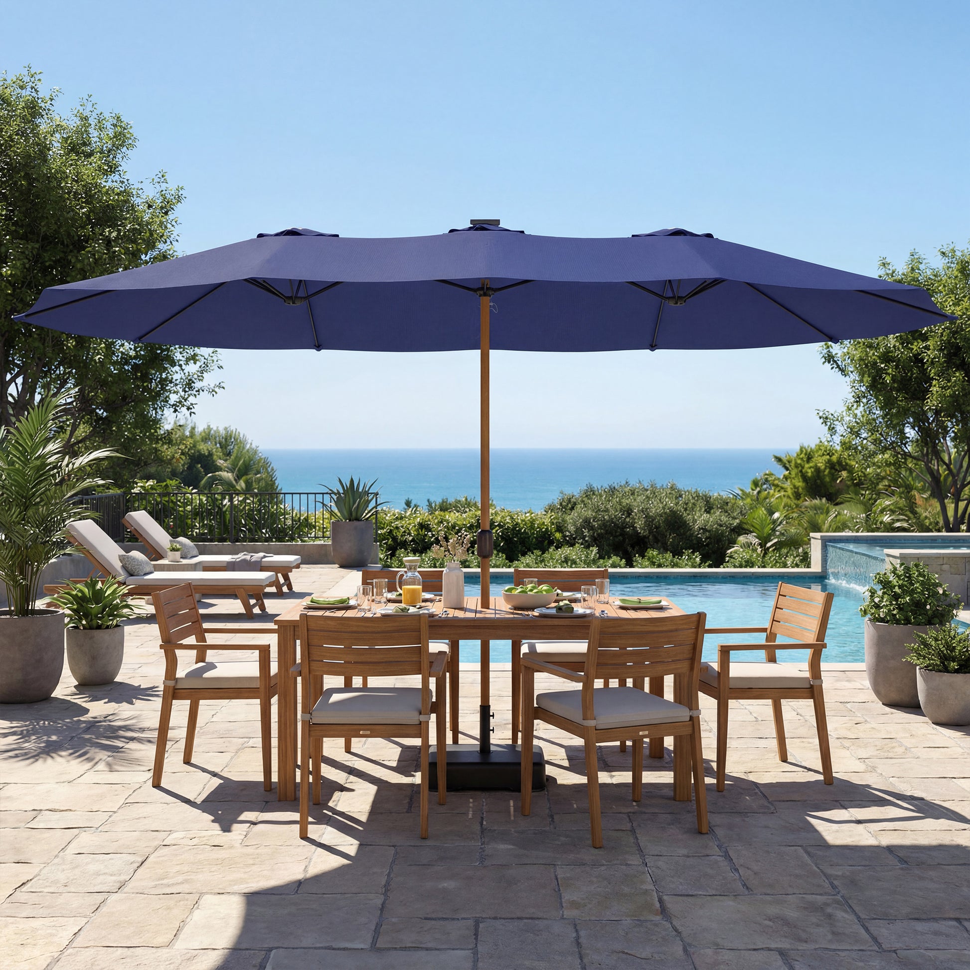 Outsunny Sombrilla Doble 4,7x2,8 M Con Base Incluida Manivela Sacos De Arena_1
