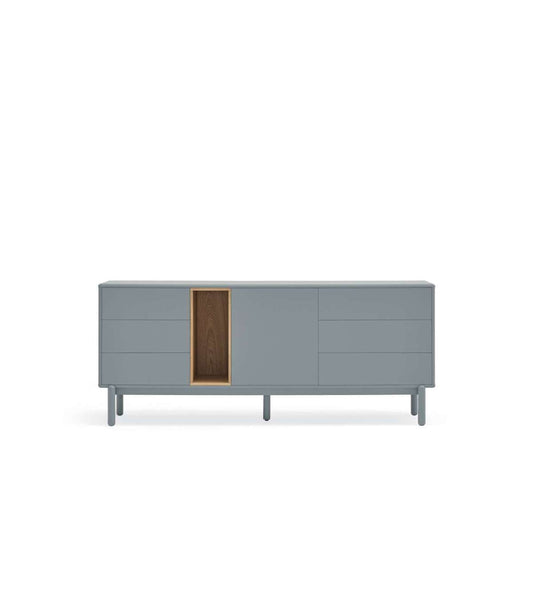 Mueble Aparador Para Comedor Modelo Corvo 1 Puerta 6 Cajones Acabado Gris Perla, 180cm(anc_0