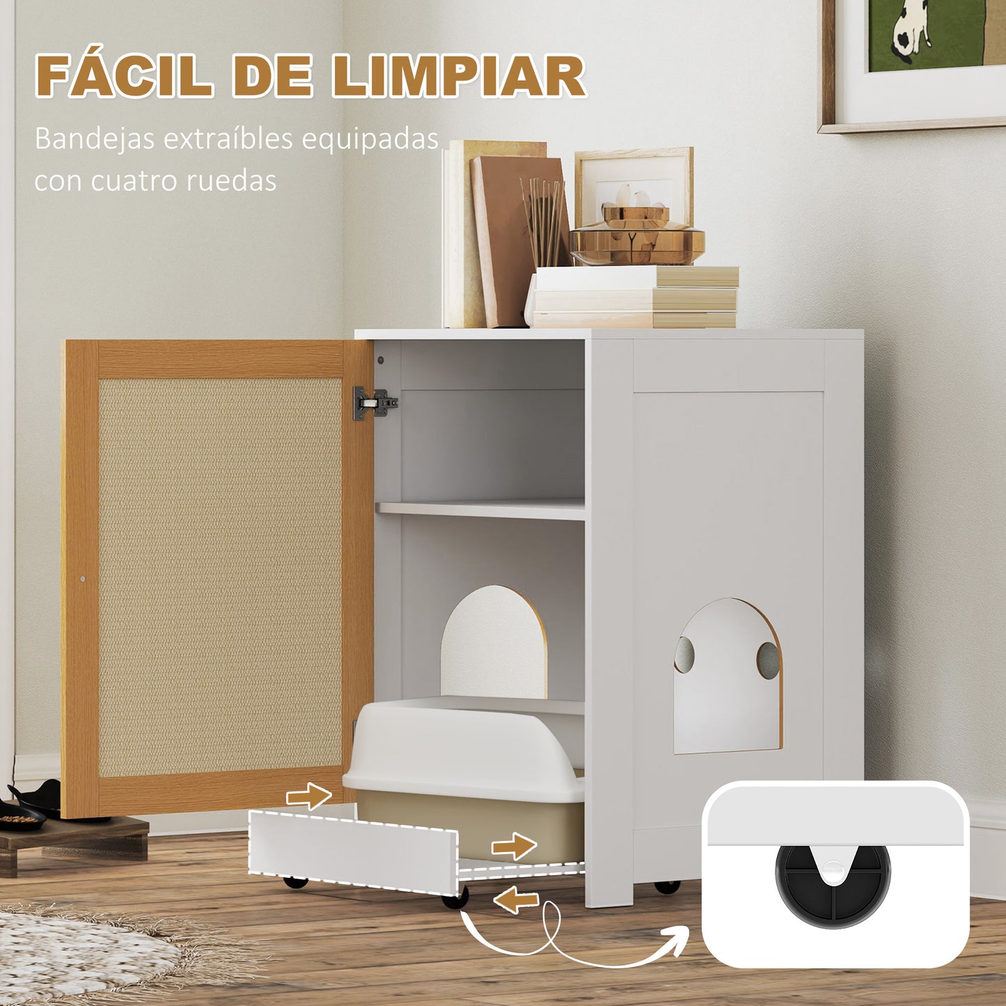 Pawhut Mueble Arenero Para Gatos Con Bandeja Extraíble 57x50x80,5 Cm Blanco_3