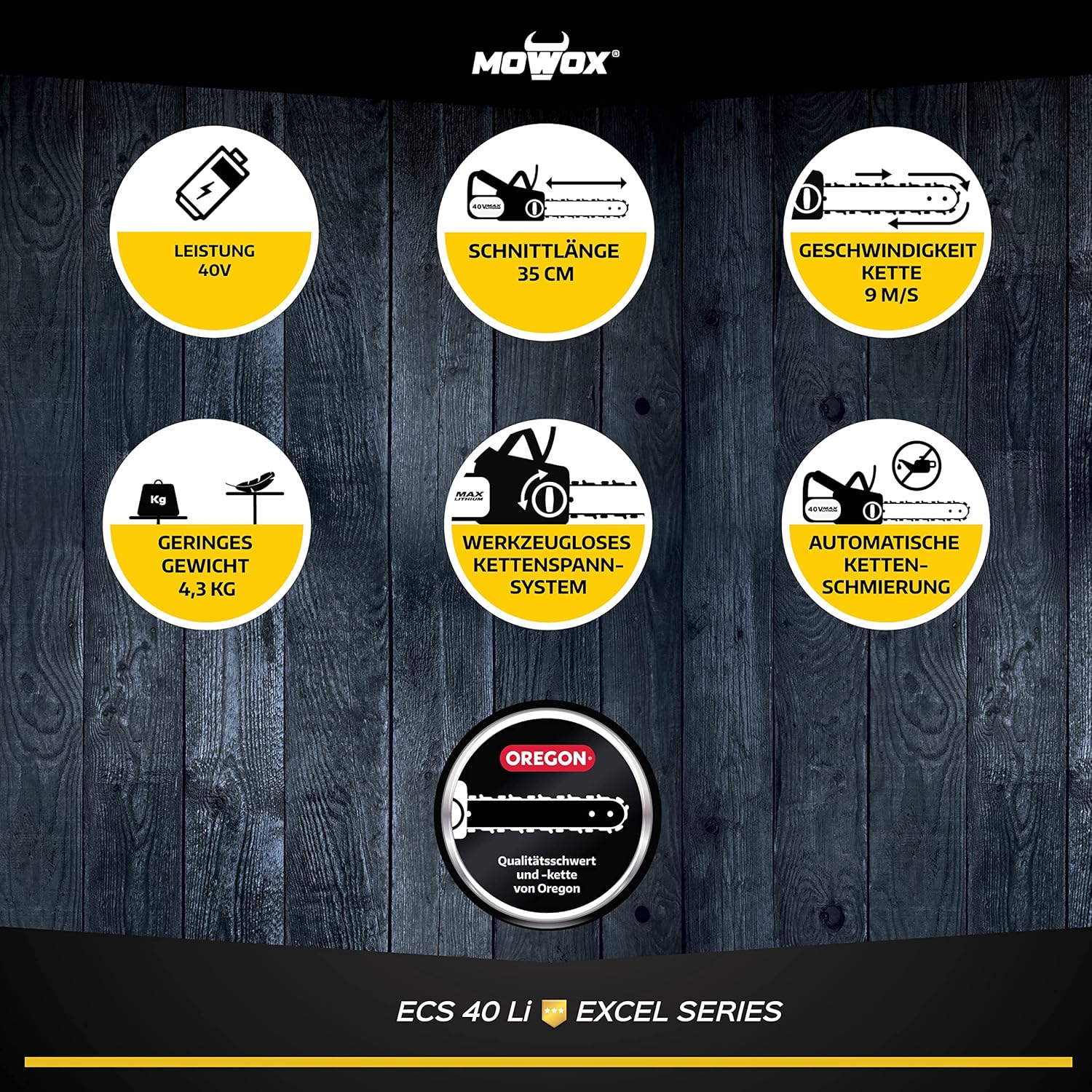 Mowox Motosierra De Bateria 40 V Con Espada De 35 Cm. Espada Y Cadena Oregon. No Incluye Bateria Ni Cargador_3