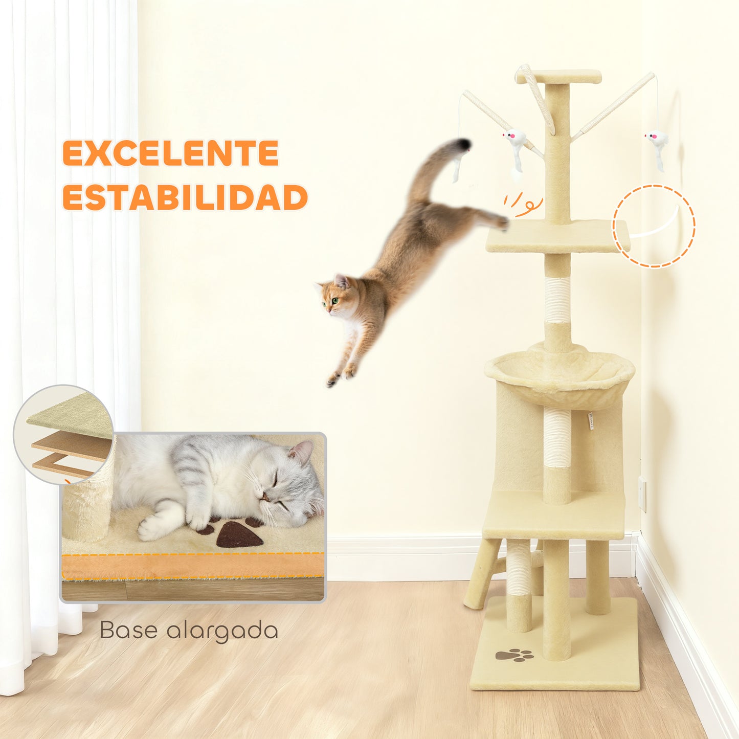 Pawhut Árbol Rascador Para Gatos Grande Altura 134 Cm Con 6 Postes De Sisal_5