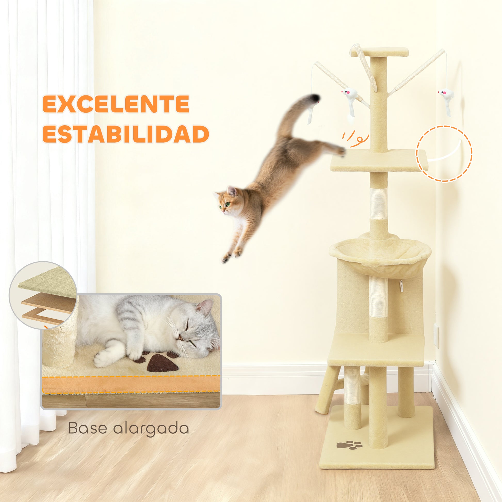 Pawhut Árbol Rascador Para Gatos Grande Altura 134 Cm Con 6 Postes De Sisal_5