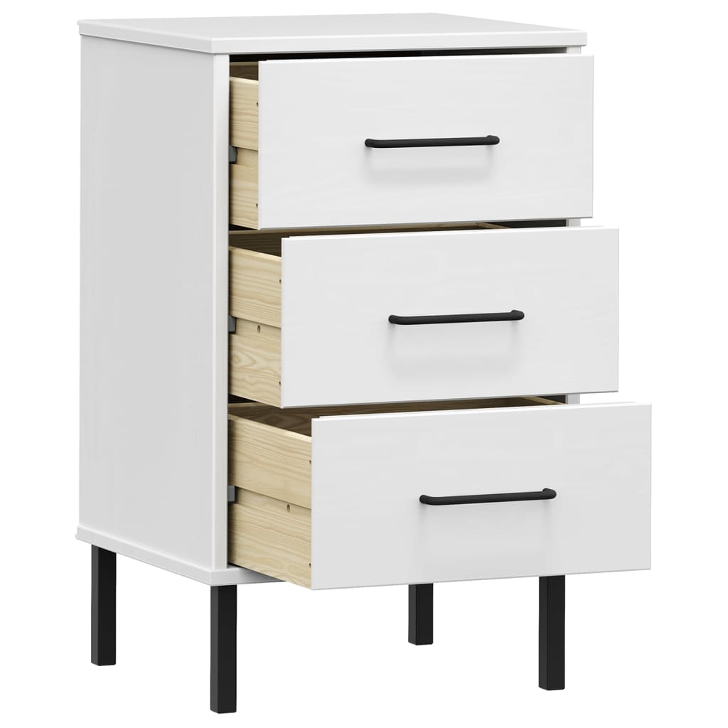 Mesita De Noche Patas De Metal Madera Maciza Pino Blanca Oslo_3