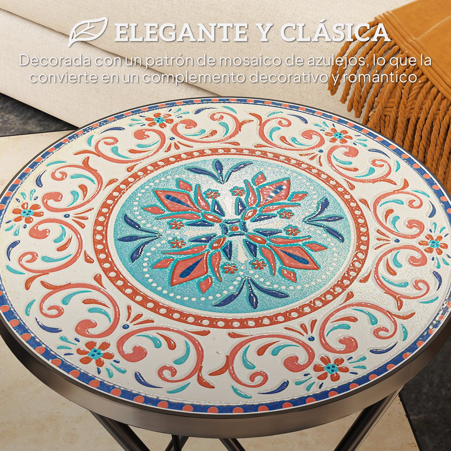 Outsunny Mesa Auxiliar Redonda Plegable Con Encimera De Mosaico Multicolor_3