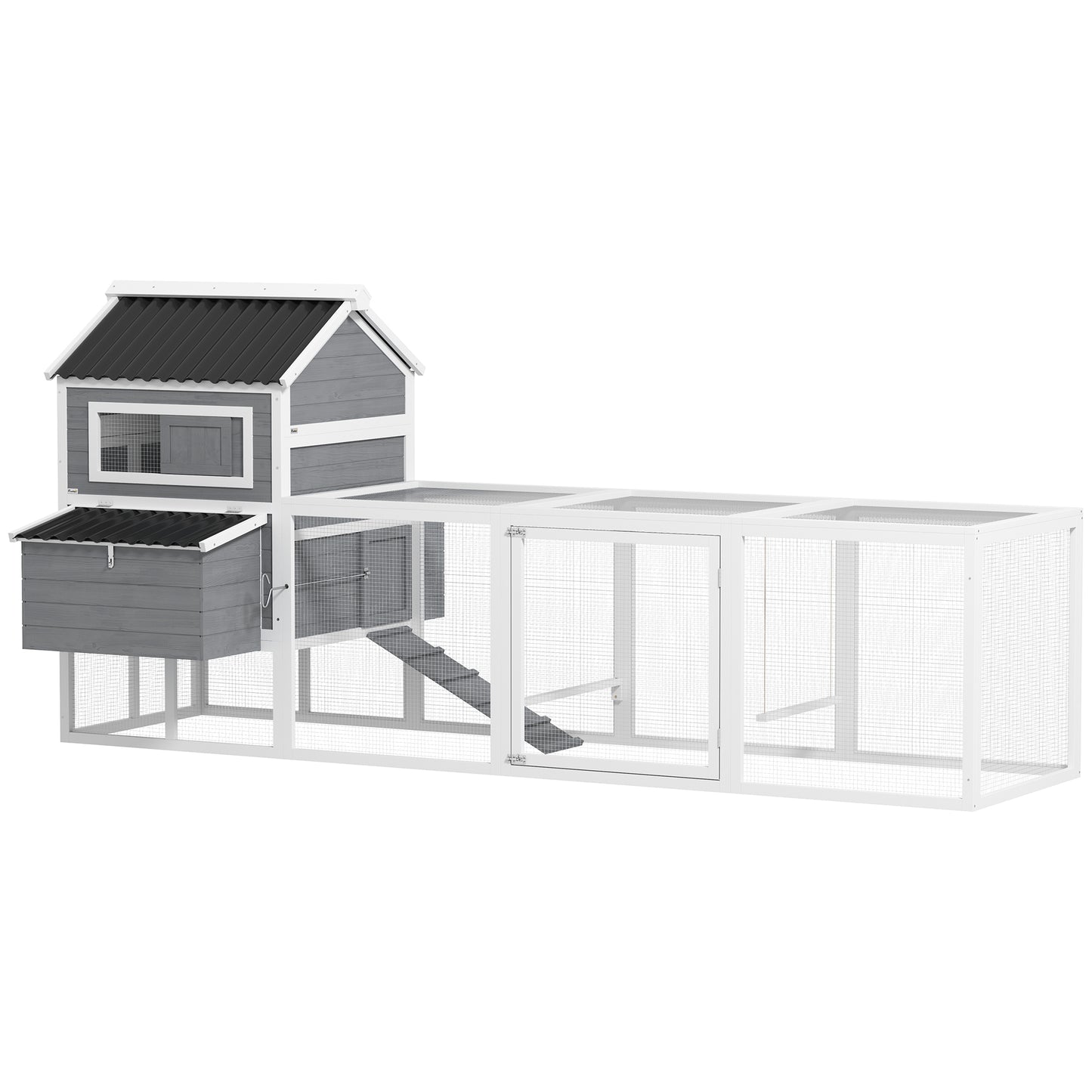 Pawhut Gallinero Para Exterior Con Columpio Perchas 315,5x150,5x140,5 Cm Gris_0