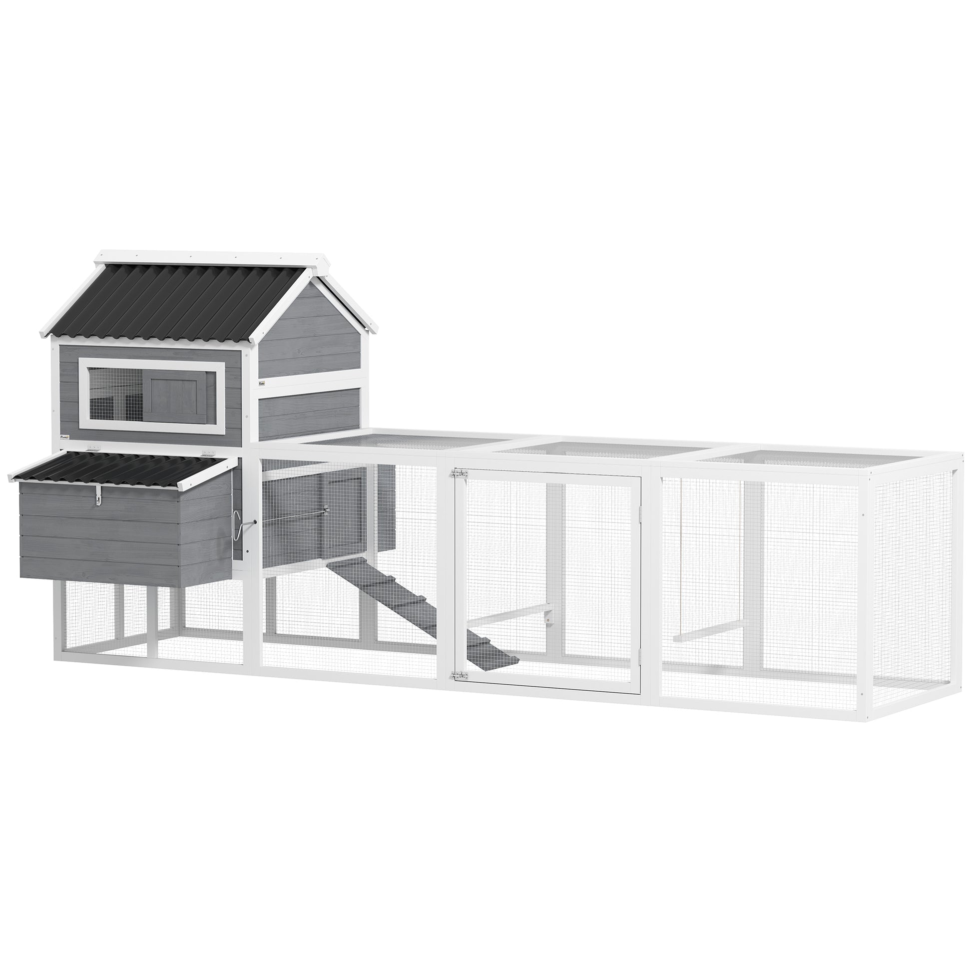 Pawhut Gallinero Para Exterior Con Columpio Perchas 315,5x150,5x140,5 Cm Gris_0