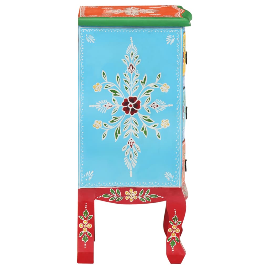 Mesita De Noche Pintada A Mano Madera Maciza Mango 40x30x60 Cm_2