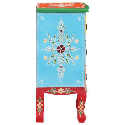Mesita De Noche Pintada A Mano Madera Maciza Mango 40x30x60 Cm_2