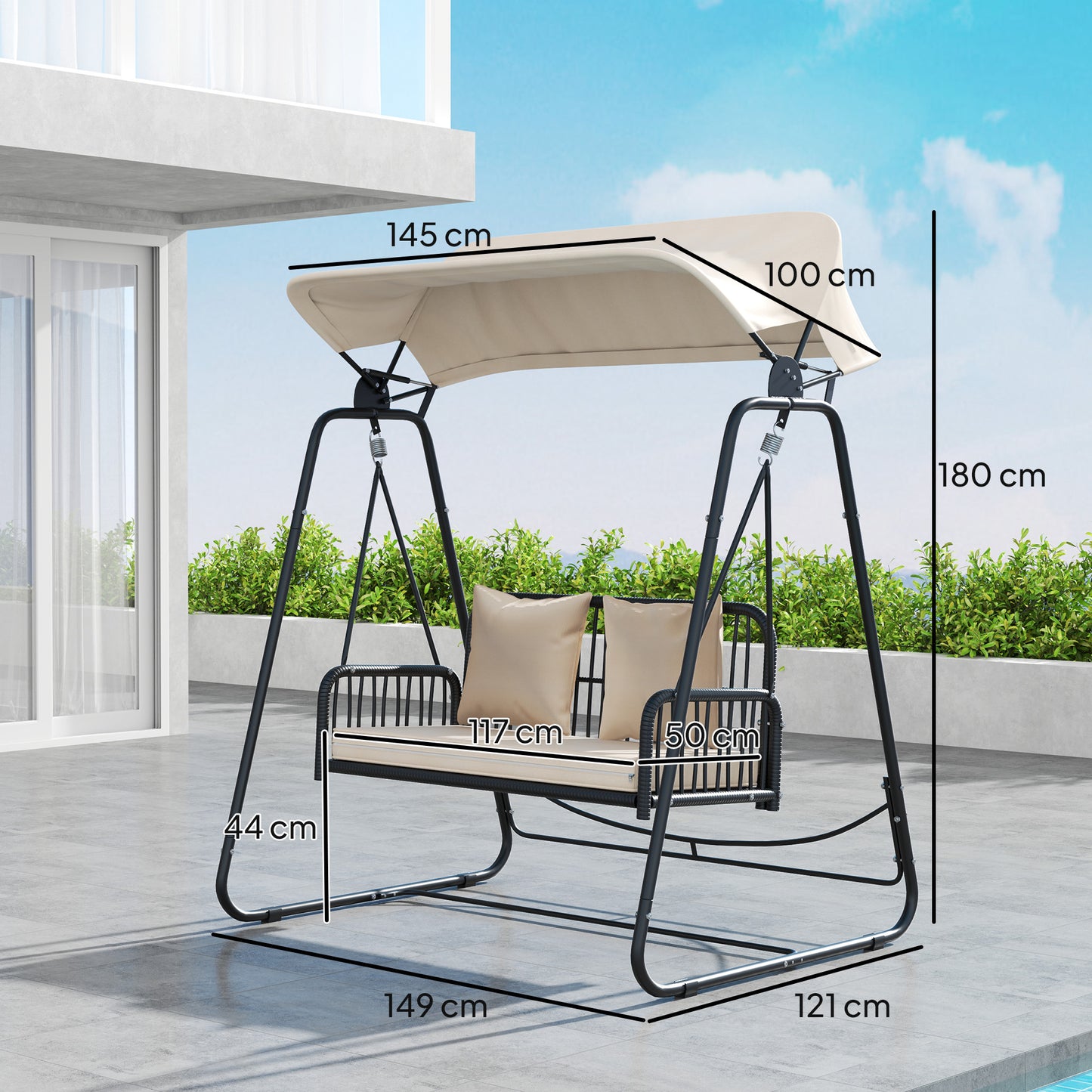 Outsunny Columpio De Jardín De 2 Plazas Con Toldo Retráctil Carga 240 Kg Caqui_2